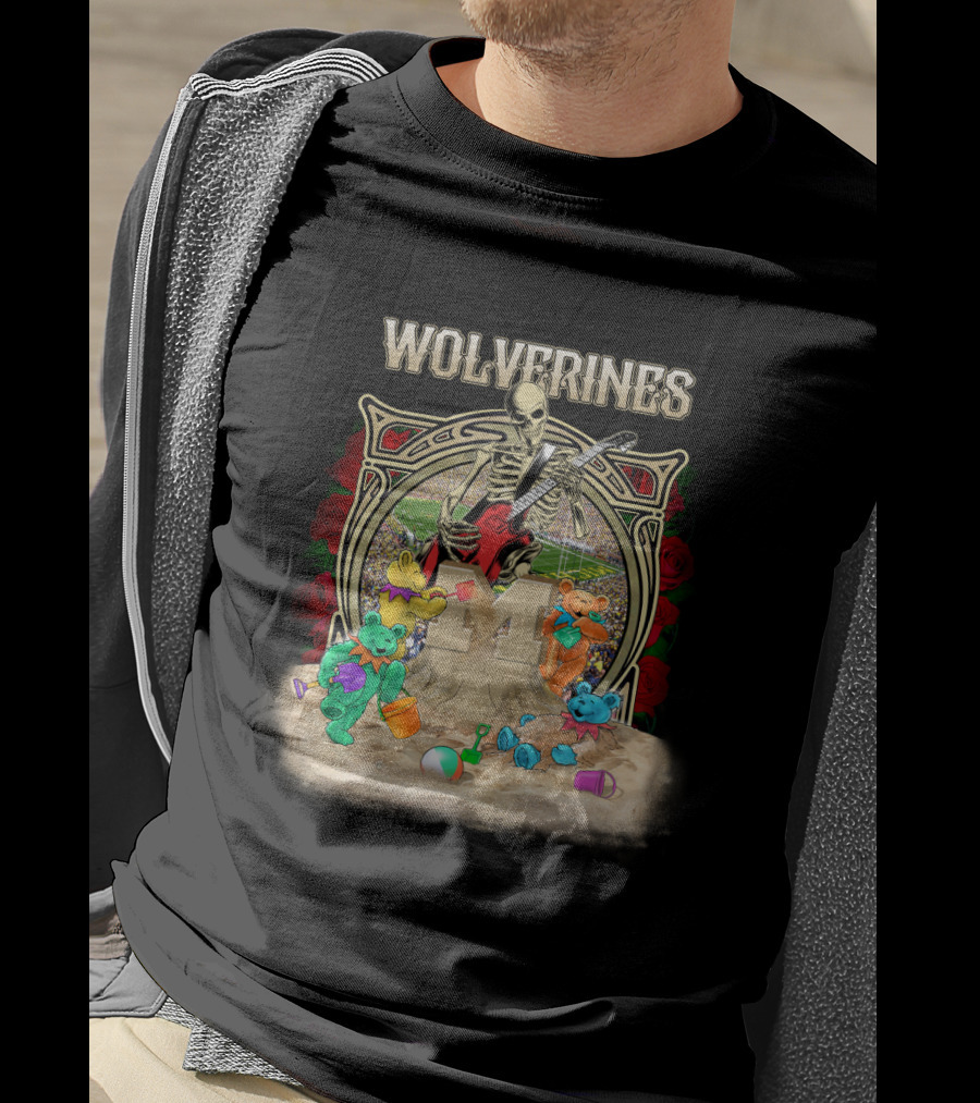 Wolverines Skeleton Guitar Bears M Beach Roses Ncaa1 Mw T-Shirt