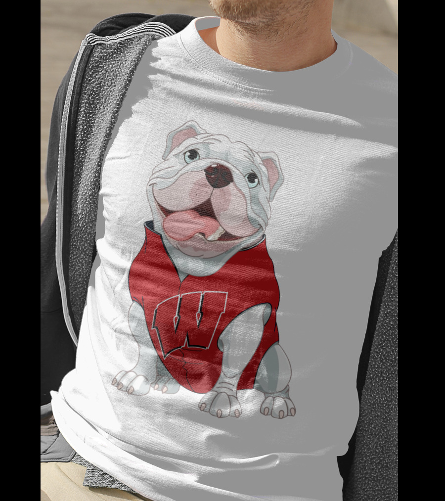 Wisconsin Badgers Bulldog In Red Sweater With W T-Shirt