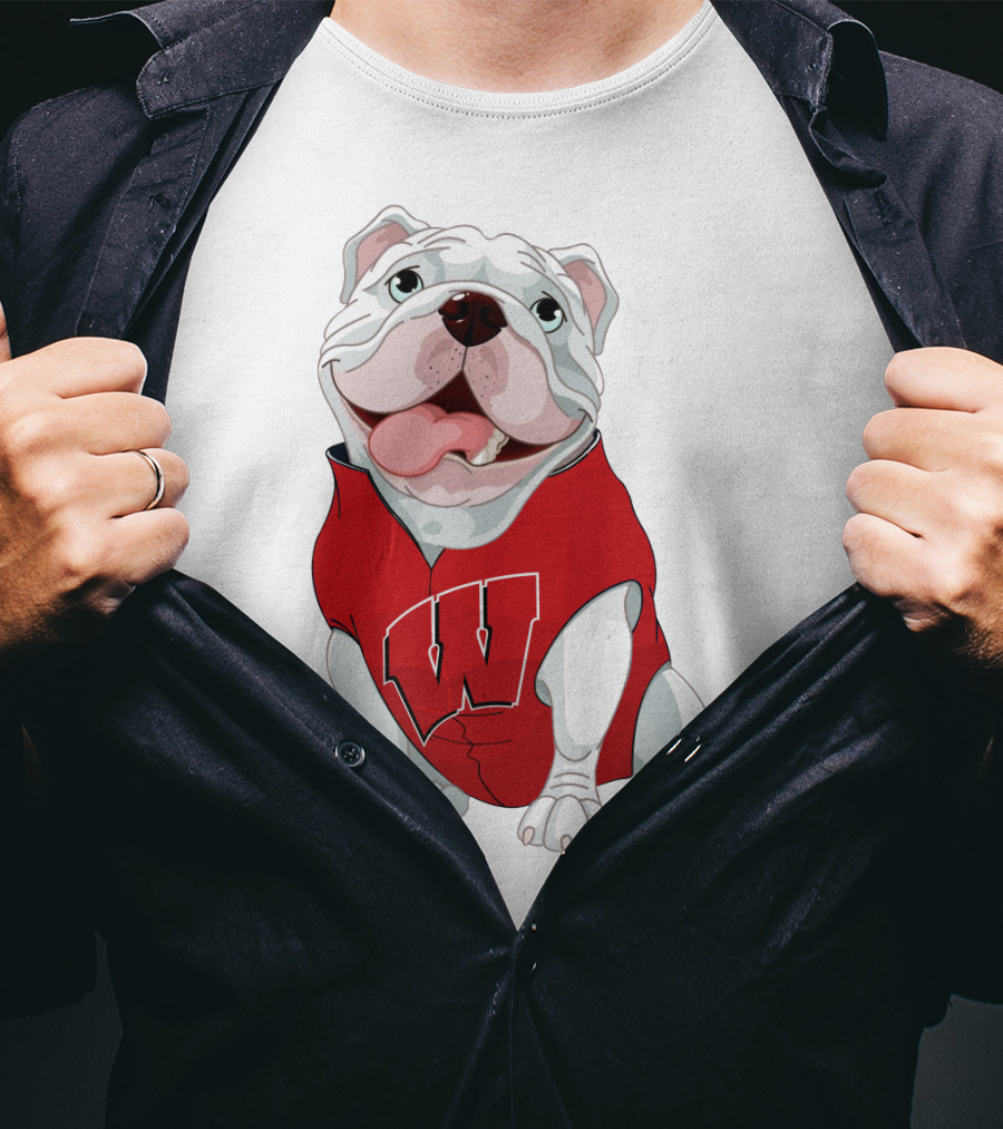 Wisconsin Badgers Bulldog In Red Sweater With W T-Shirt