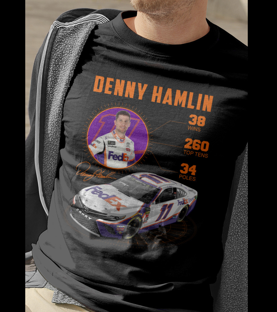 Denny Hamlin Fedex 11 Racing Stats 38 Wins 260 Top Tens 34 Poles T-Shirt