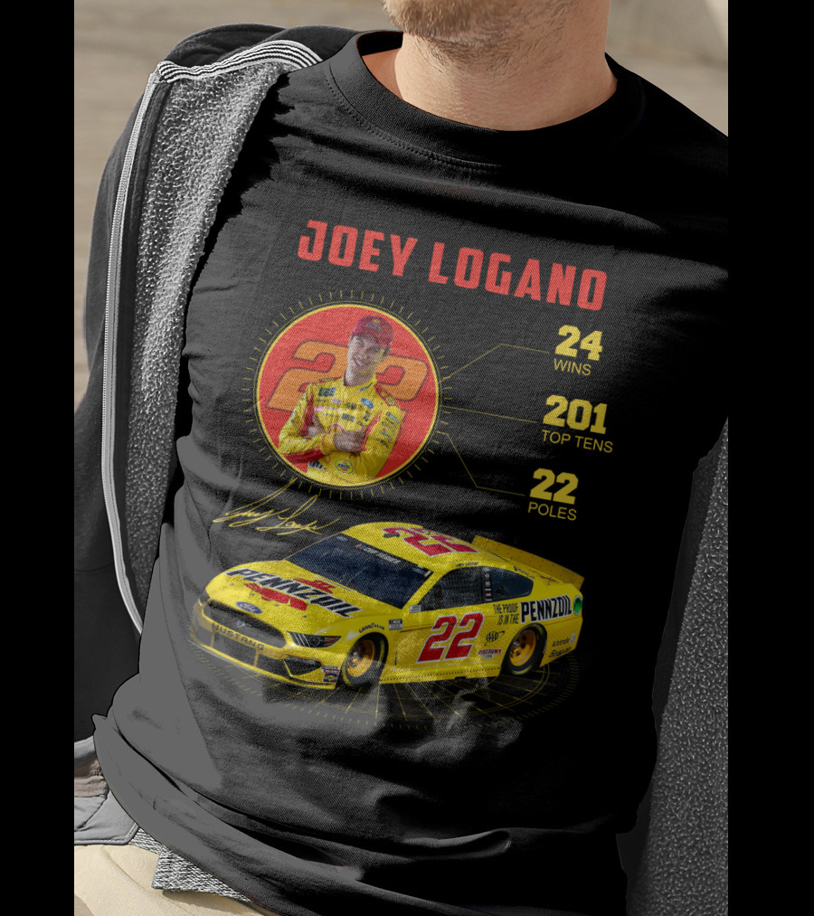 Joey Logano 22 Pennzoil Racing Stats 24 Wins 201 Top Tens 22 Poles T-Shirt