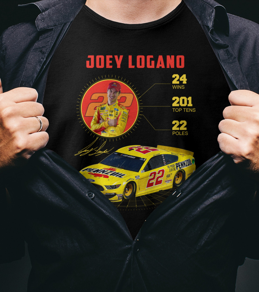 Joey Logano 22 Pennzoil Racing Stats 24 Wins 201 Top Tens 22 Poles T-Shirt