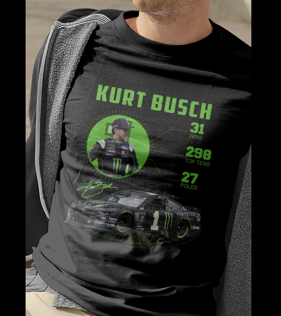 Kurt Busch 31 Wins 298 Top Tens 27 Poles Monster Energy Racing T-Shirt