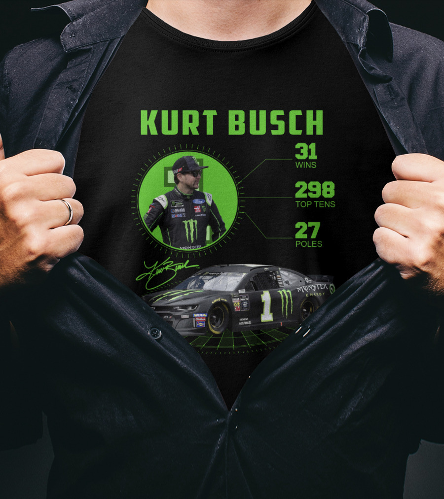 Kurt Busch 31 Wins 298 Top Tens 27 Poles Monster Energy Racing T-Shirt