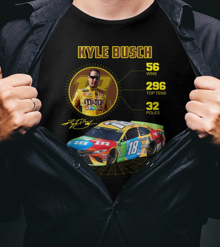 Kyle Busch M&M's 18 Toyota 56 Wins 296 Top Tens 32 Poles T-Shirt