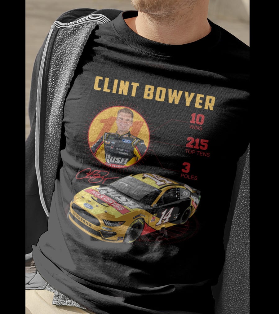 Clint Bowyer 14 Ford Mustang Racing Stats 10 Wins 215 Top Tens 3 Poles T-Shirt