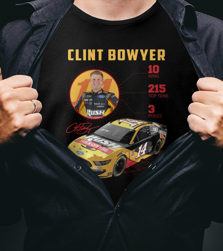 Clint Bowyer 14 Ford Mustang Racing Stats 10 Wins 215 Top Tens 3 Poles T-Shirt