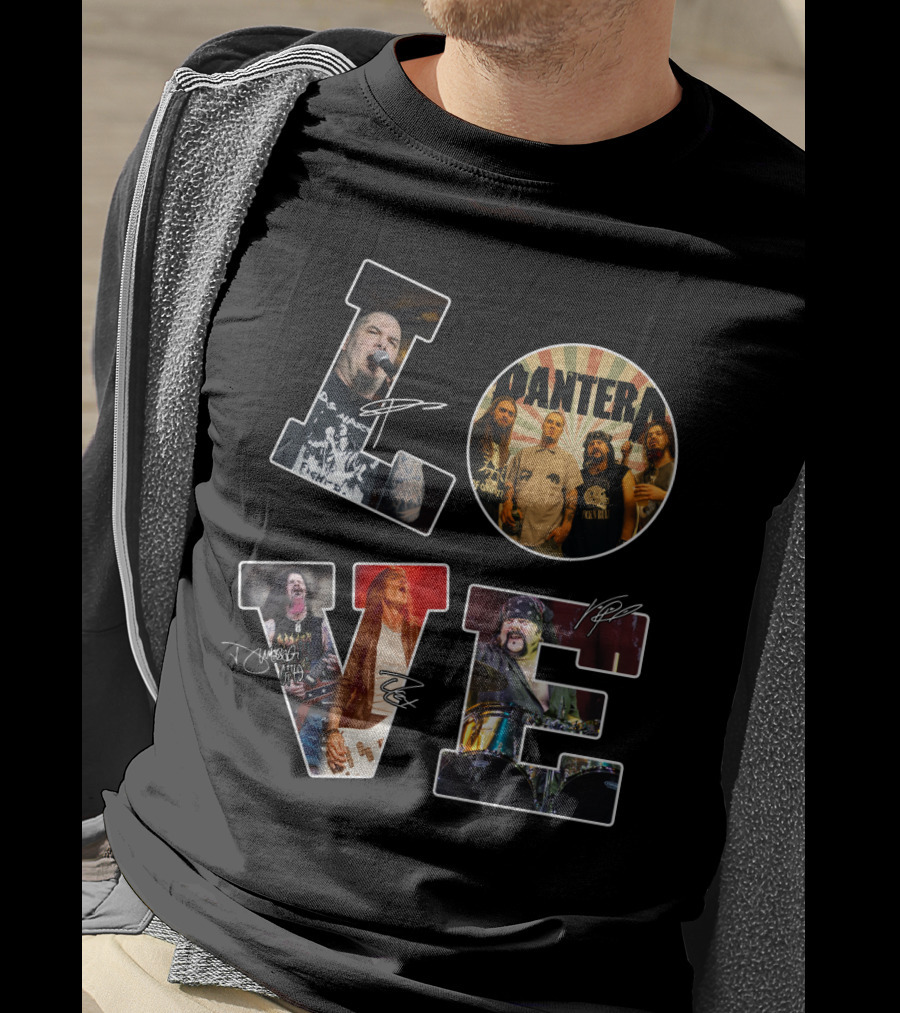 Pantera Love Band Members Autographed Photo Collage T-Shirt