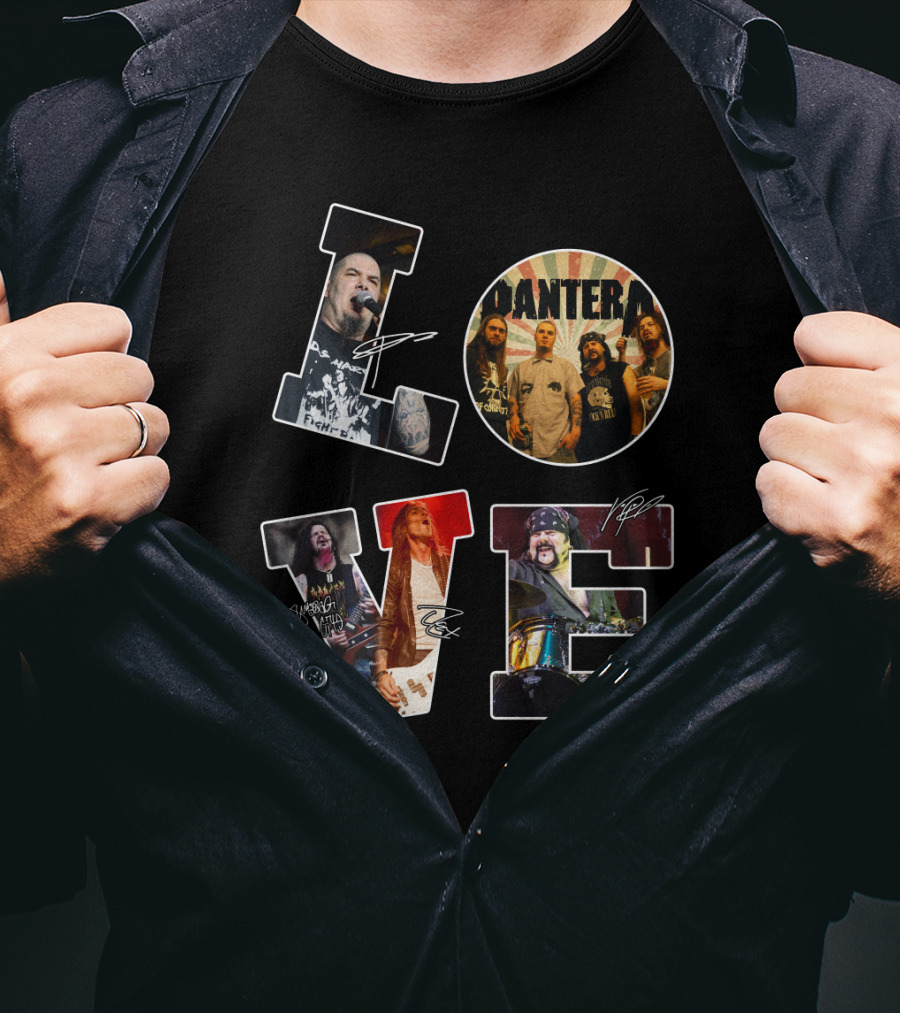 Pantera Love Band Members Autographed Photo Collage T-Shirt