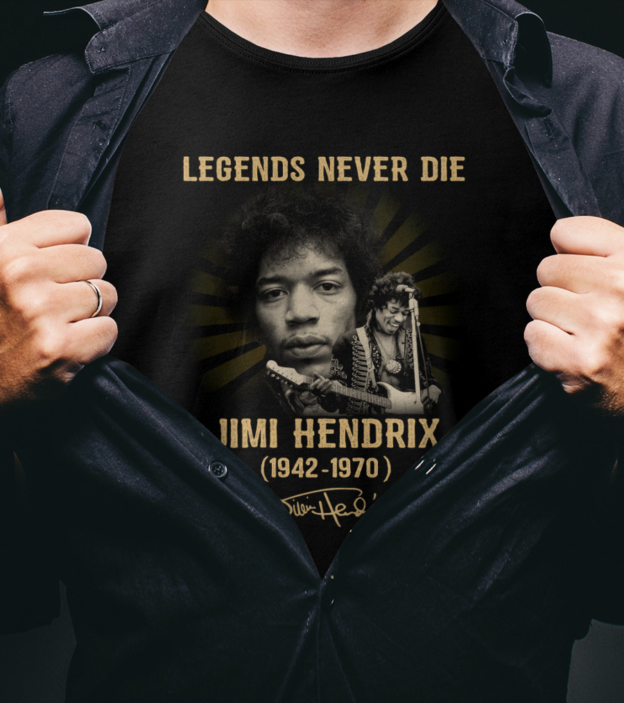 Jimi Hendrix 1942-1970 Legends Never Die Signature T-Shirt