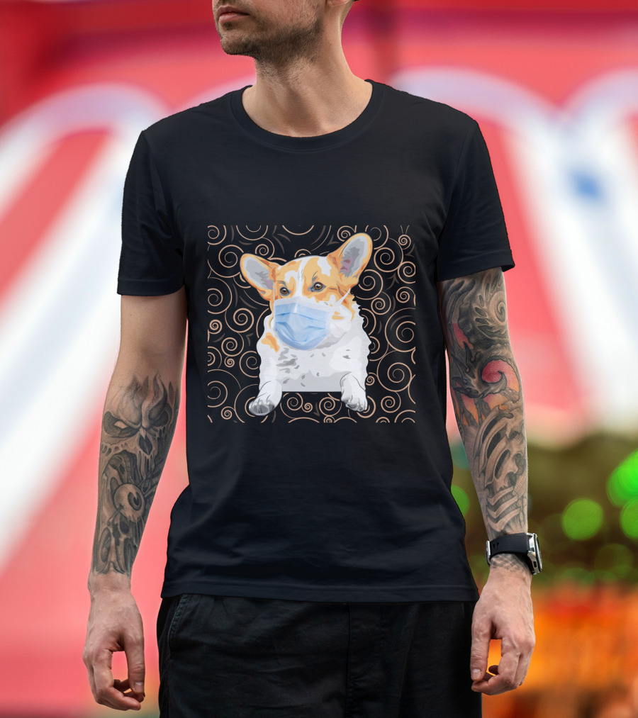 Corgi Wearing Mask With Swirl Pattern Background 81 T-Shirt