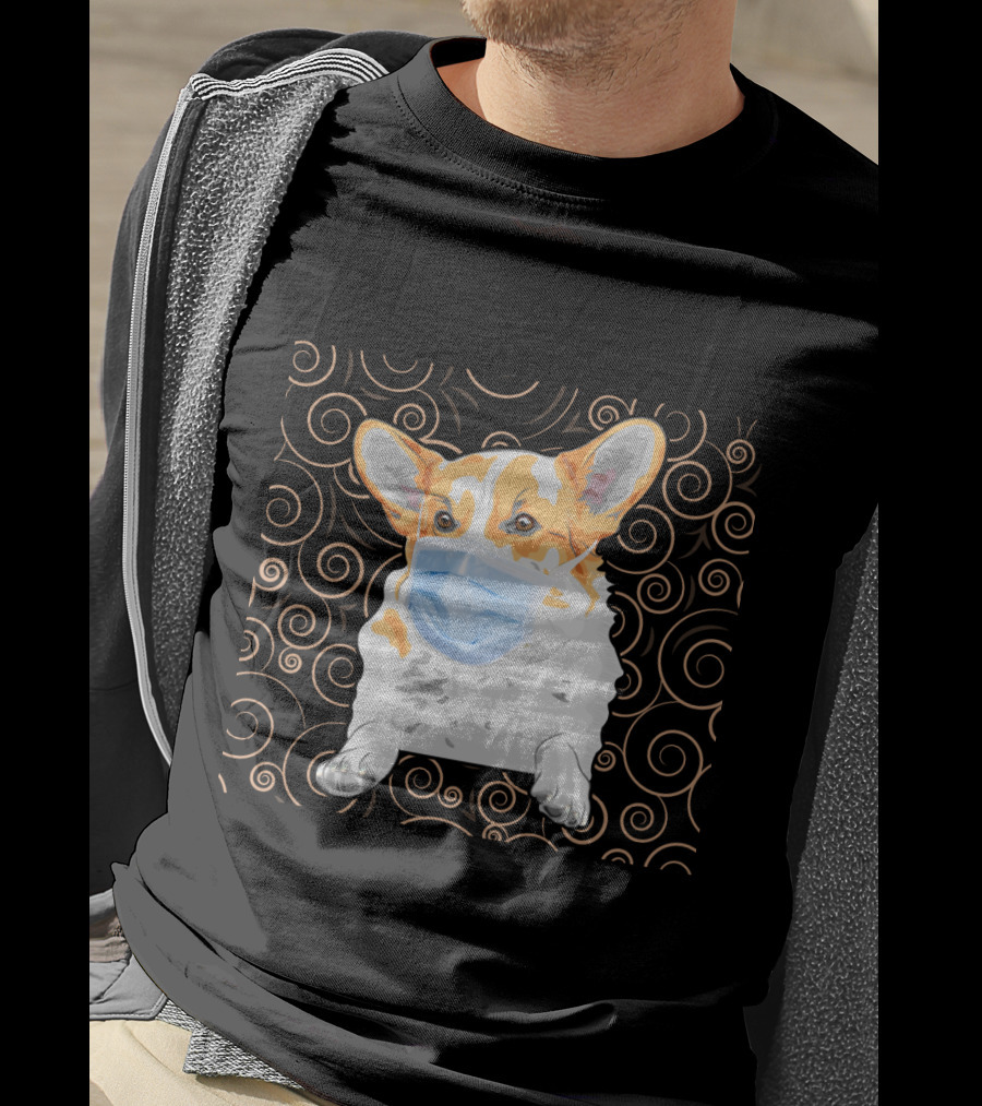 Corgi Wearing Mask With Swirl Pattern Background 81 T-Shirt