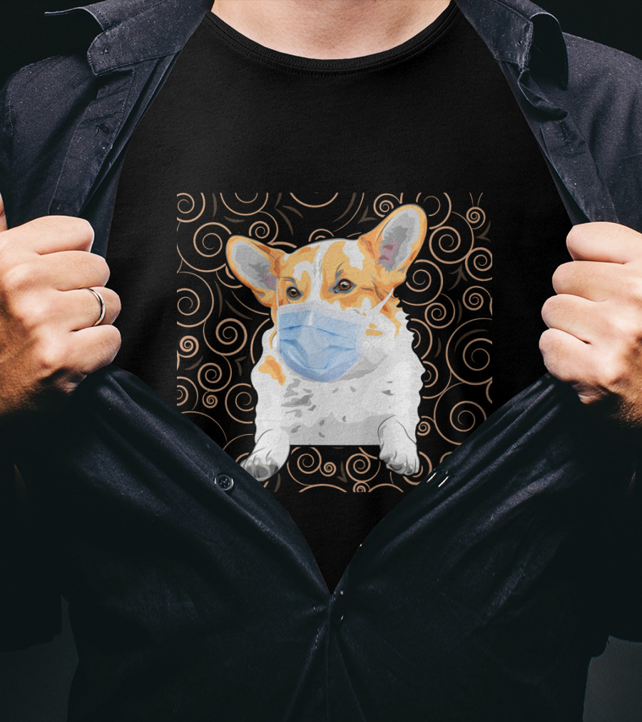 Corgi Wearing Mask With Swirl Pattern Background 81 T-Shirt