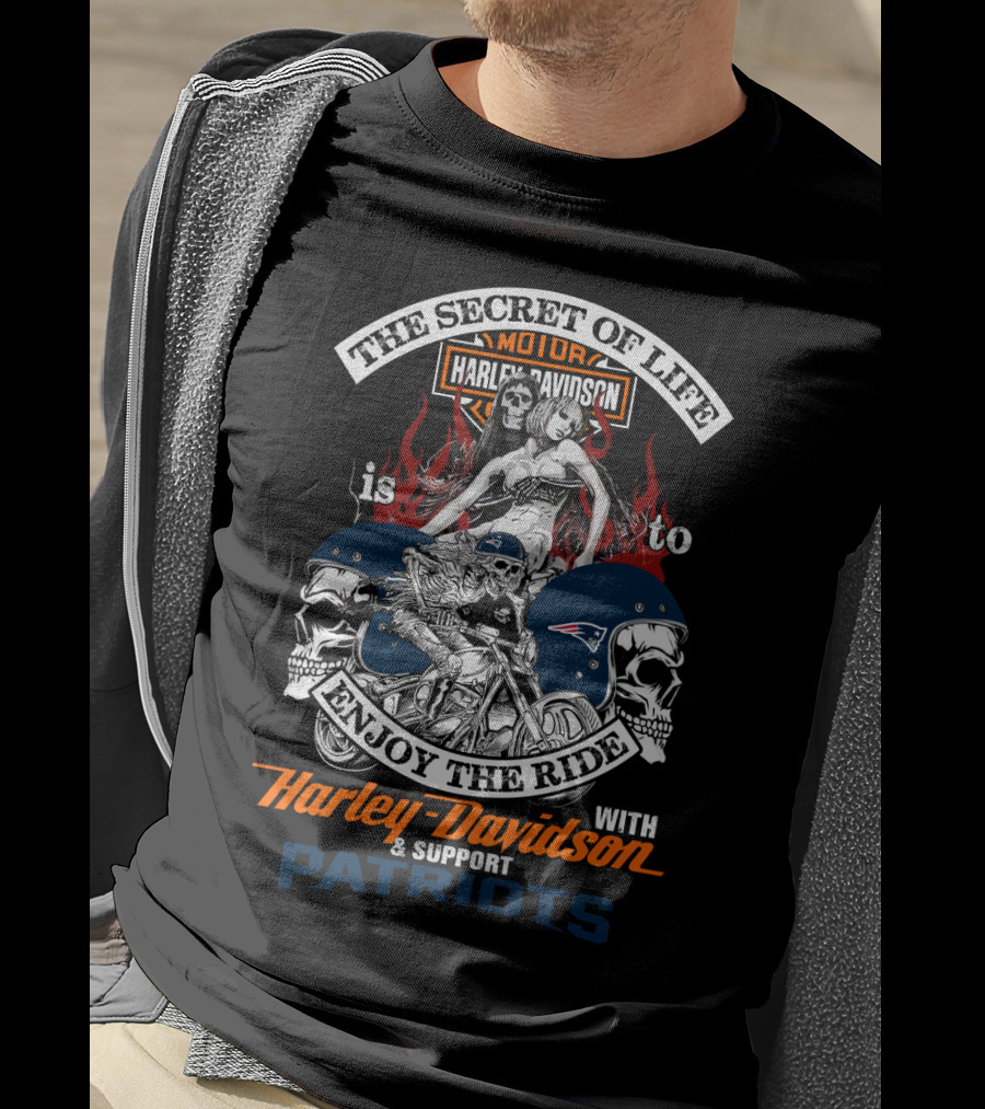 The Secret Of Life Is To Enjoy The Ride With Harley Davidson & Support Patriots T-Shirt