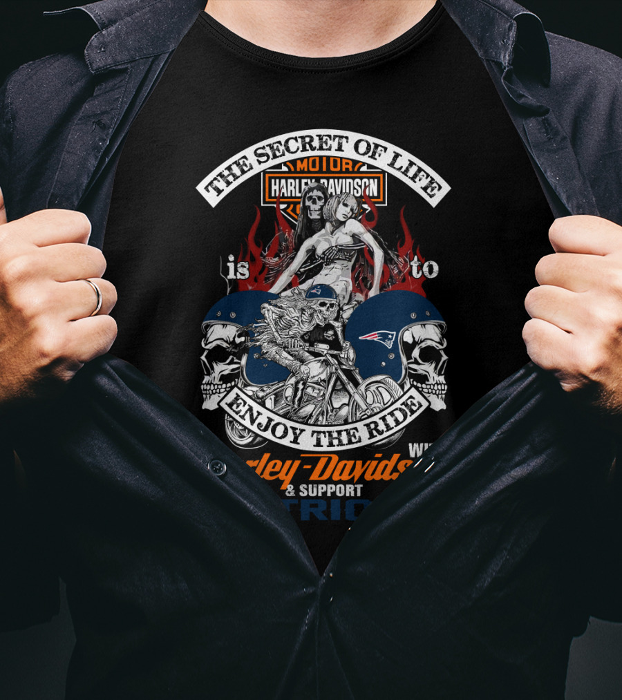 The Secret Of Life Is To Enjoy The Ride With Harley Davidson & Support Patriots T-Shirt
