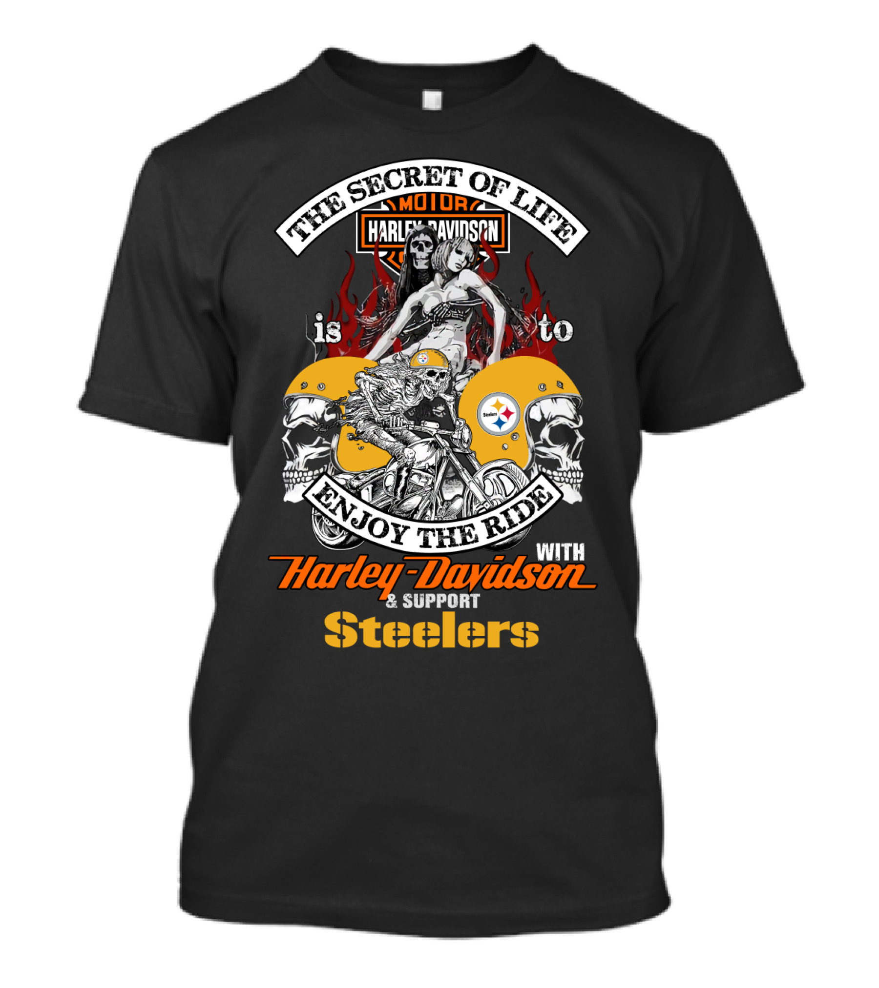 The Secret Of Life Is To Enjoy The Ride With Harley Davidson And Support Steelers T-Shirt