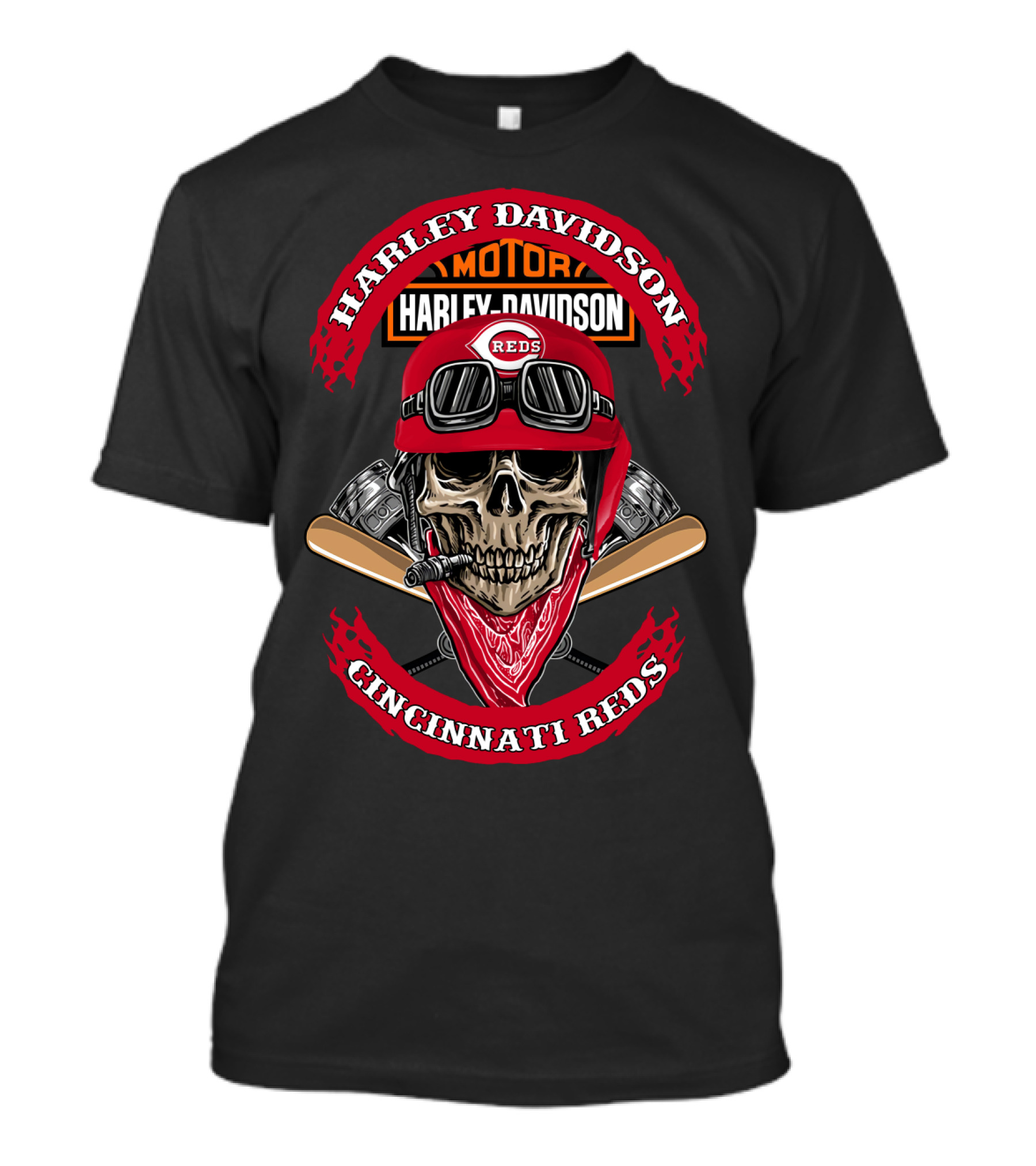 Harley Davidson Cincinnati Reds Skull Helmet Motor T-Shirt