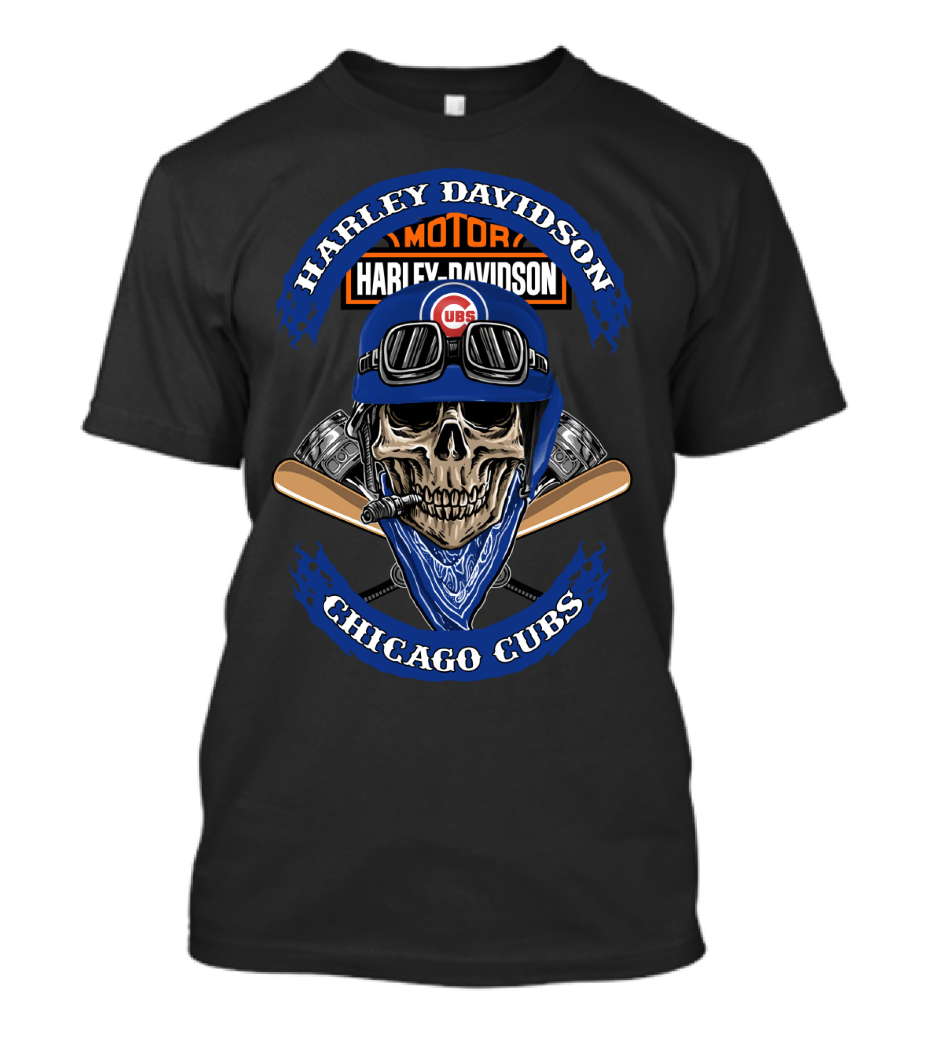 Harley Davidson Chicago Cubs Skull Helmet Cigars T-Shirt