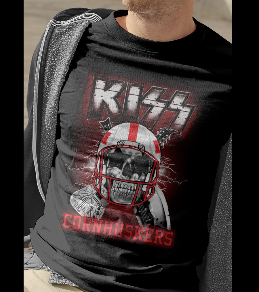 Kiss Cornhuskers Skull Helmet Graphic Ncaa Nc T-Shirt