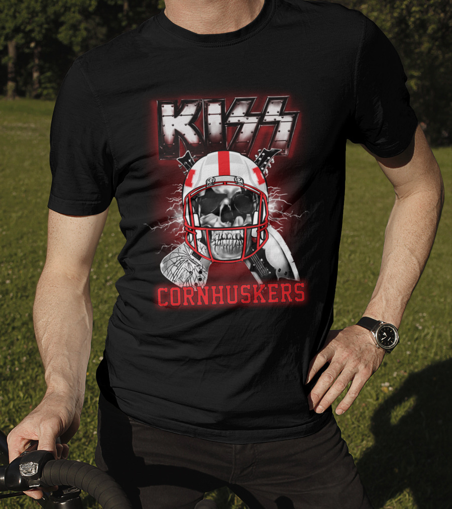 Kiss Cornhuskers Skull Helmet Graphic Ncaa Nc T-Shirt
