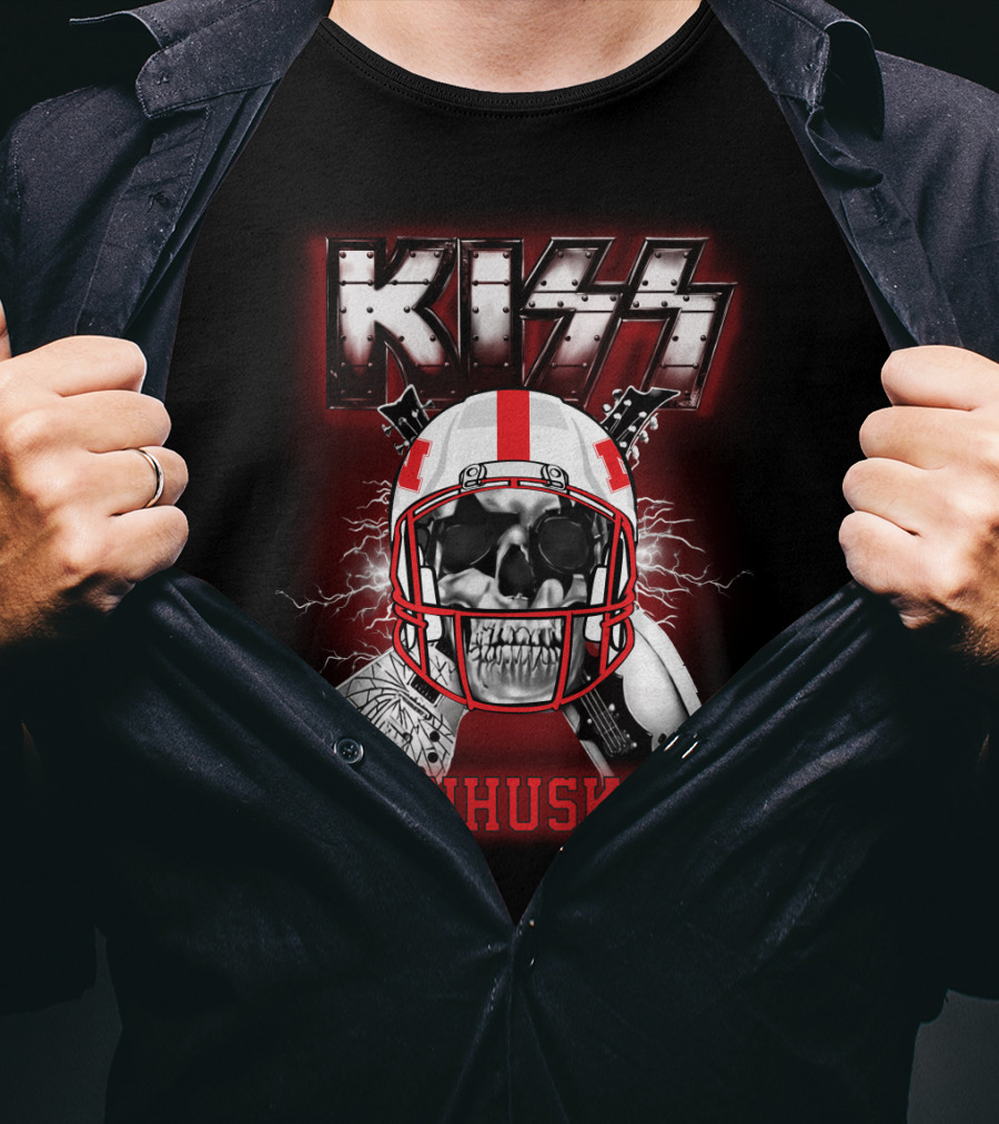 Kiss Cornhuskers Skull Helmet Graphic Ncaa Nc T-Shirt