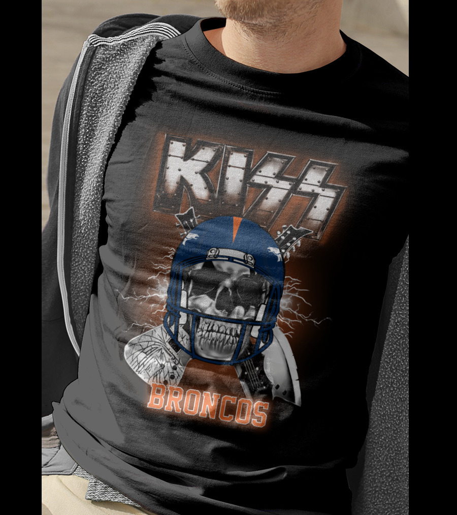 Kiss Broncos Skull Helmet T-Shirt