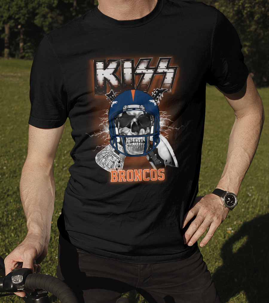 Kiss Broncos Skull Helmet T-Shirt