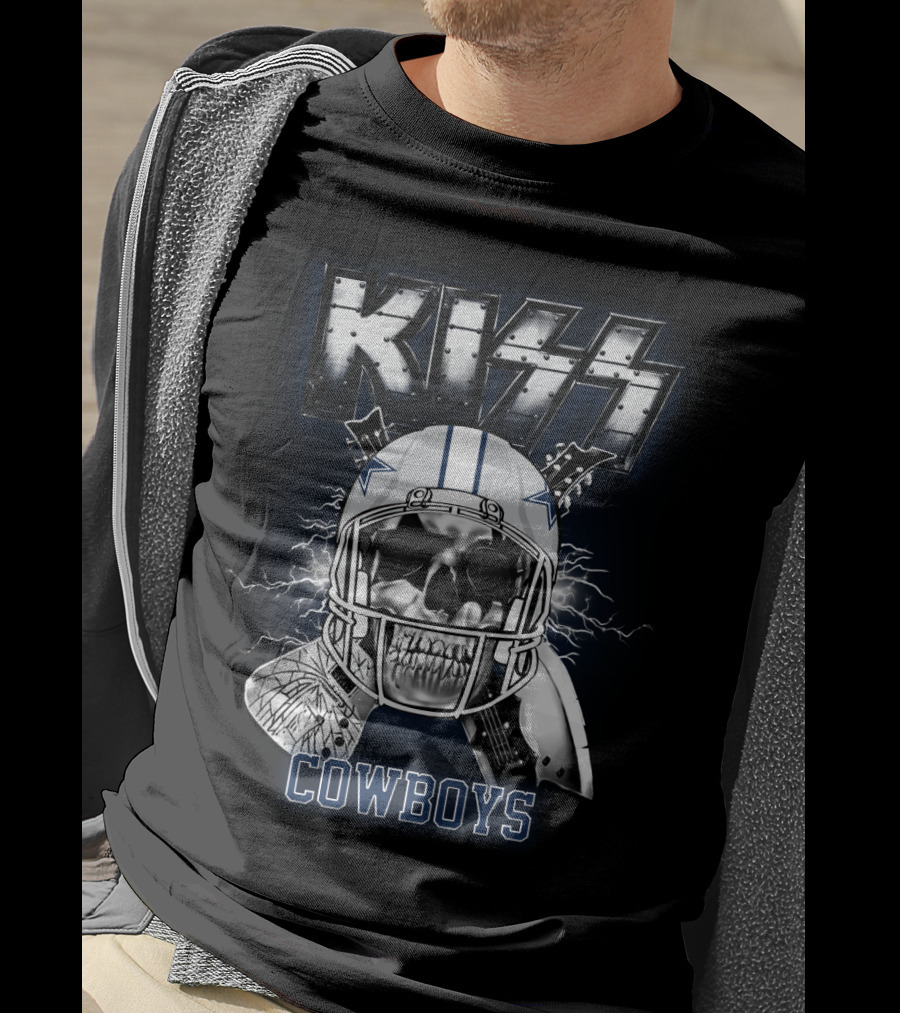 Kiss Cowboys Skull Helmet Electric Guitar Nfl Crossover T-Shirt