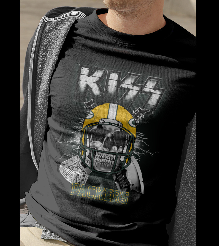 Kiss Packers Skull Helmet Electric Guitars Artwork T-Shirt