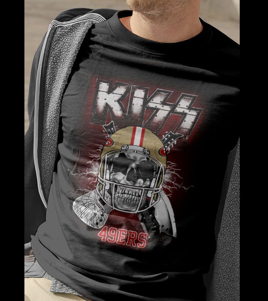 Kiss Sf 49ers Skull Helmet Electric T-Shirt