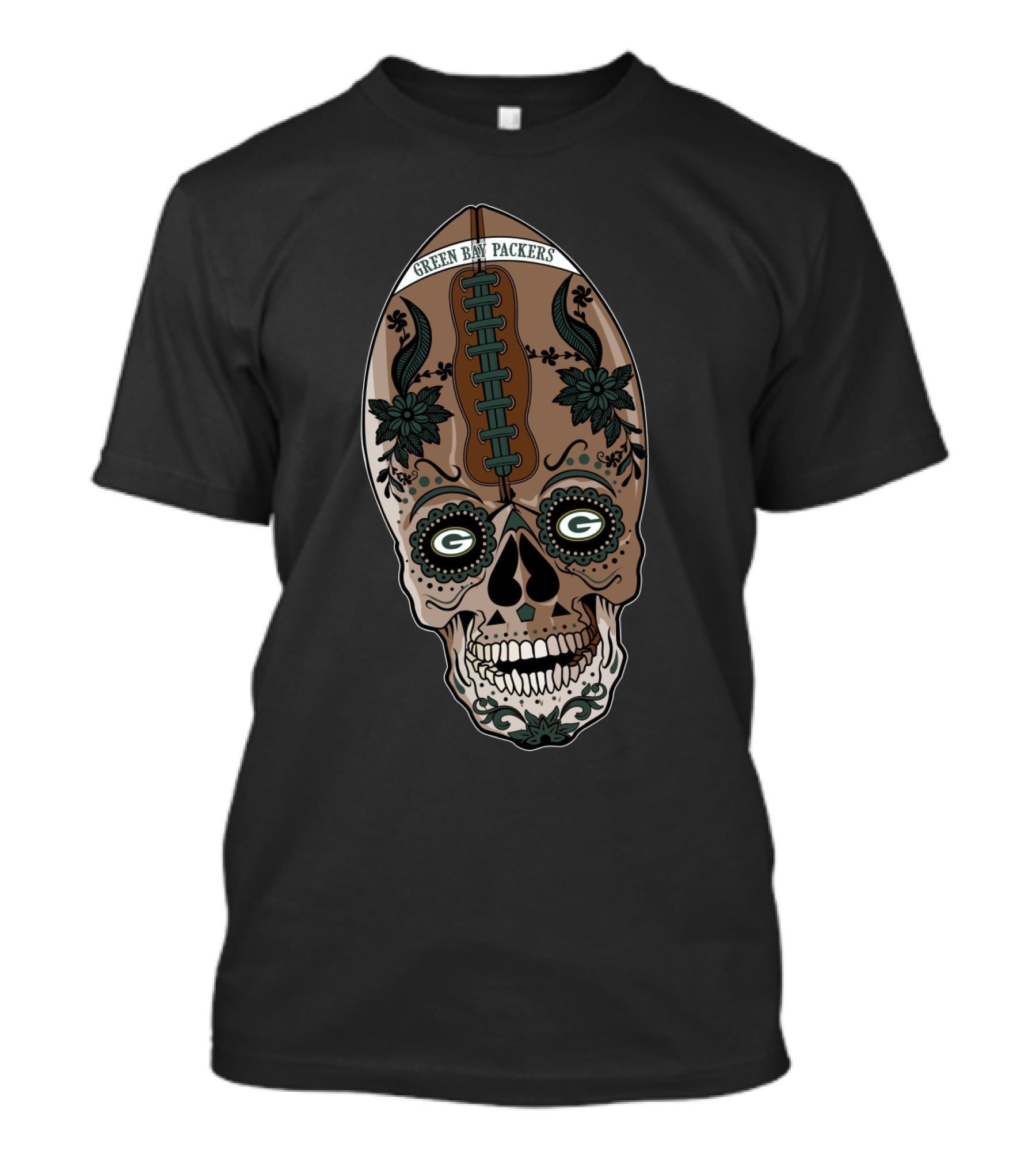 Green Bay Packers Skull Football T-Shirt