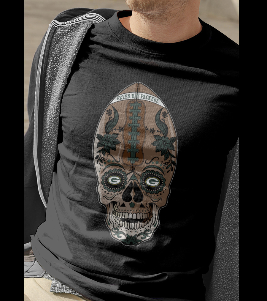 Green Bay Packers Skull Football T-Shirt