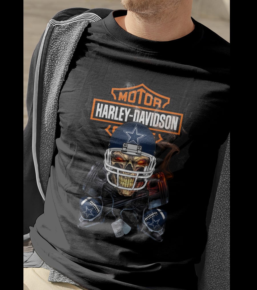 Harley Davidson Motor Nfl Dc Cowboys Skull T-Shirt
