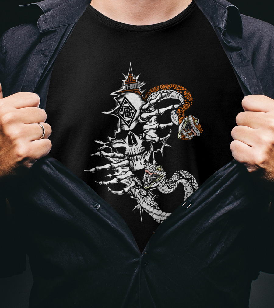 Bm Skull With Snakes And Y-David B Symbol T-Shirt