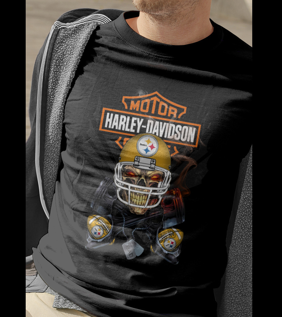 Harley Davidson Steelers Skull Helmet Nfl T-Shirt