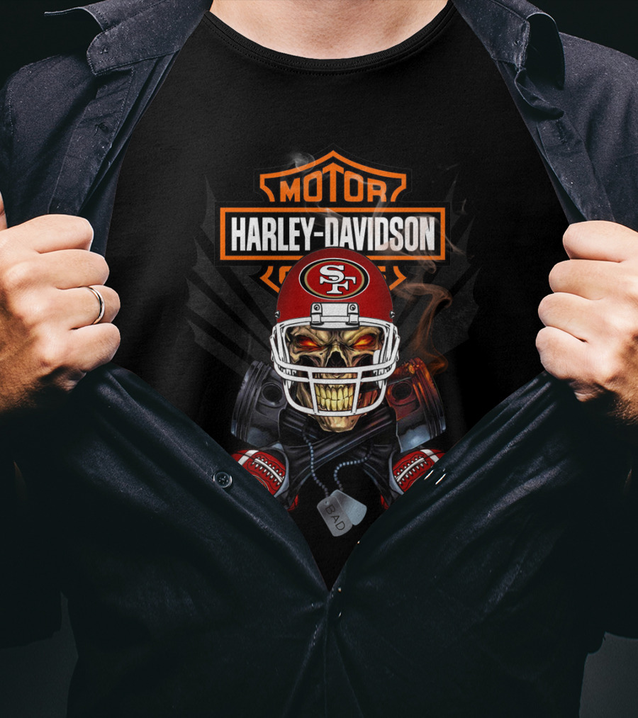 Harley Davidson Sf49 Football Skull Nfl Motor Art T-Shirt