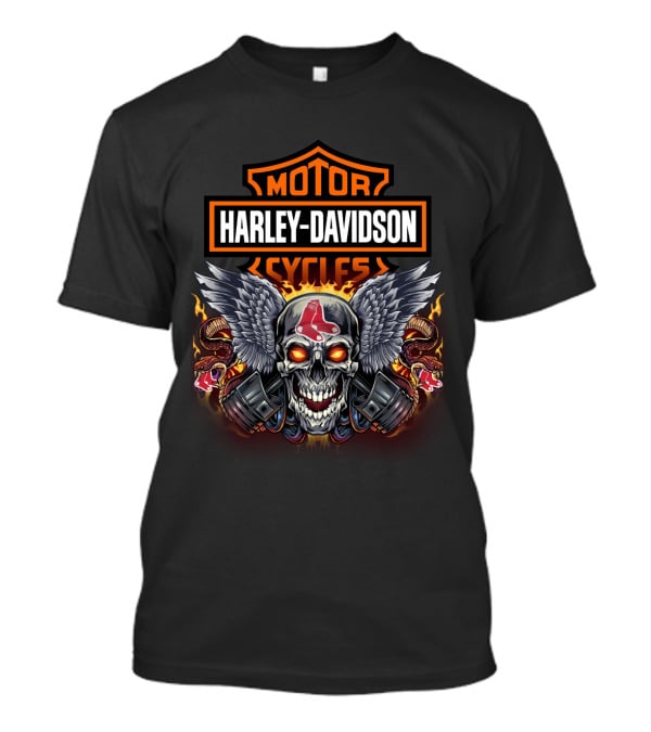 Harley Davidson Motor Cycles Skull Wings Flames T-Shirt