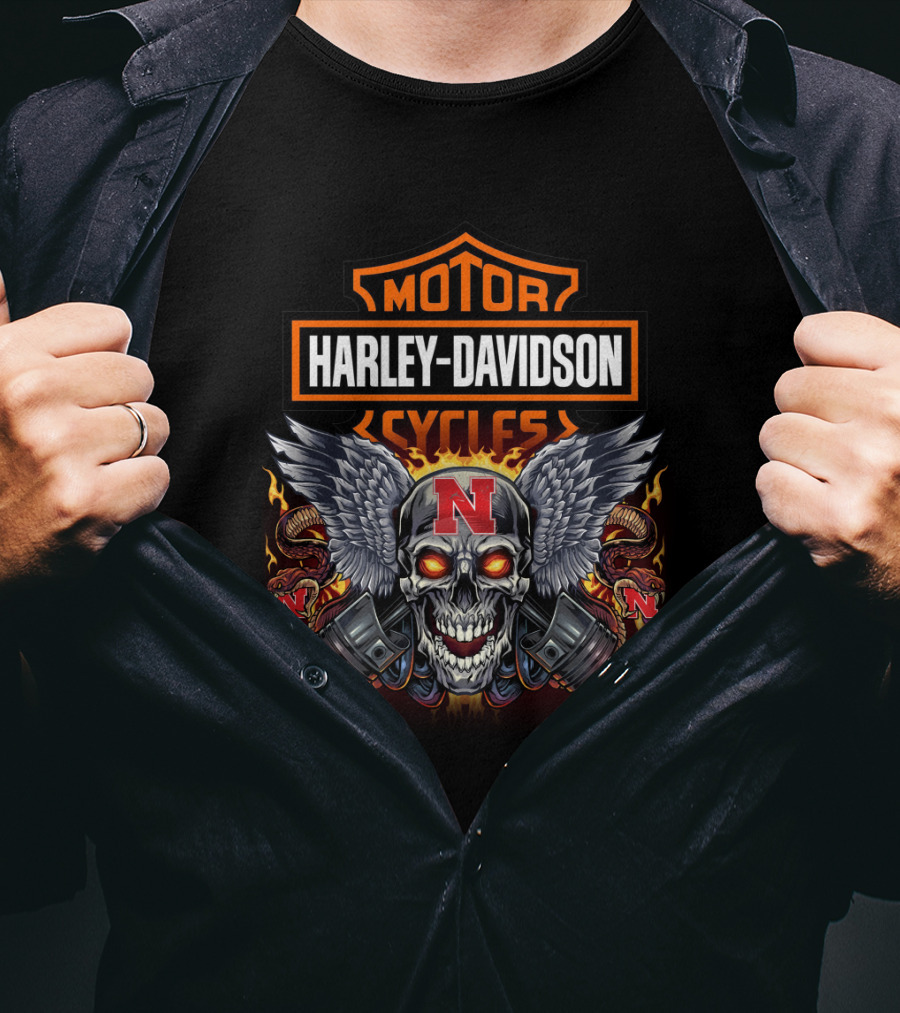 Harley Davidson Motor Cycles N Skull Wings Flames T-Shirt
