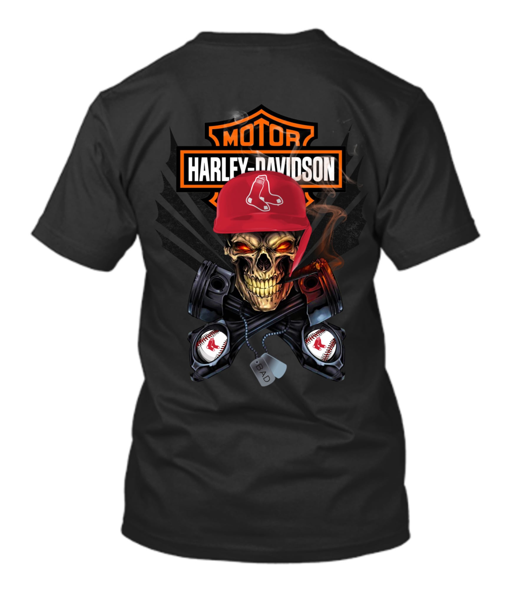 Harley Davidson Motor Skull Red Sox Bad Dog Tags T-Shirt