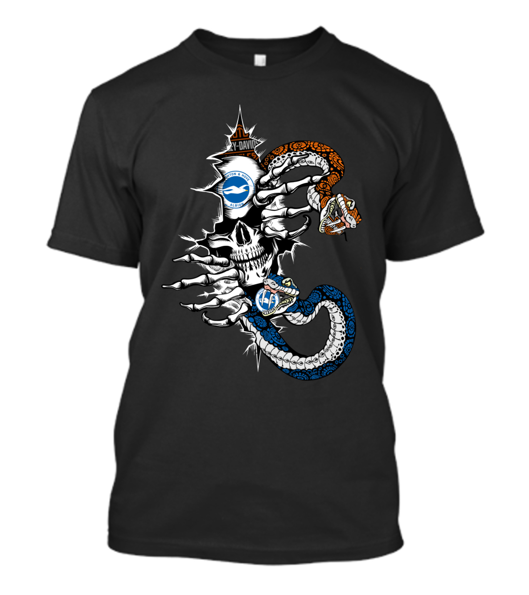 Brighton Hove Albion Skull And Snake Design With Tvla Nha 107 Bha Elements T-Shirt