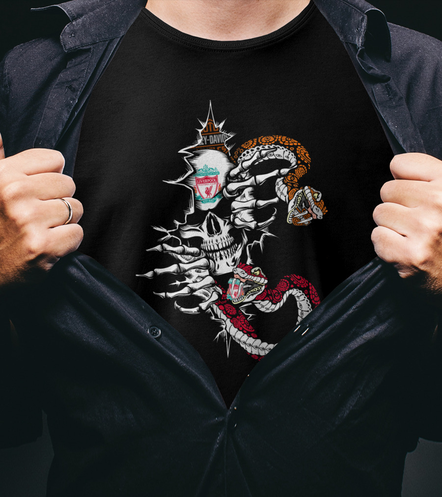 Harley Davidson Liverpool Fc Skull With Snakes T-Shirt