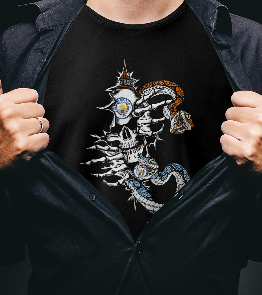 Manchester City Skull Snake Harley Davidson T-Shirt