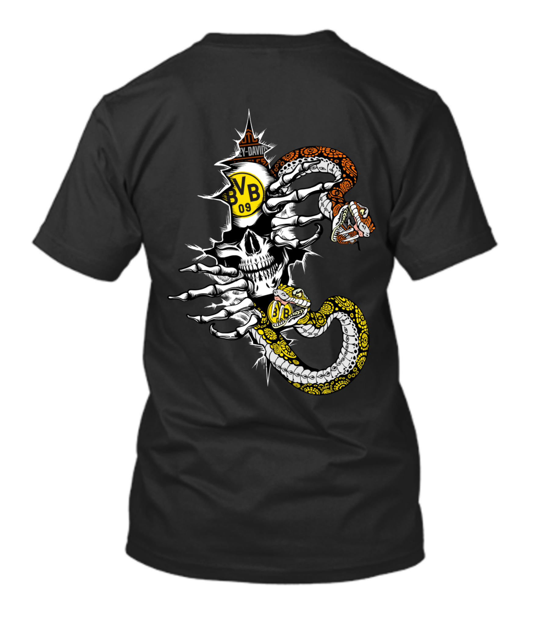 Bvb 09 Skull With Snake And Harley Davidson T-Shirt