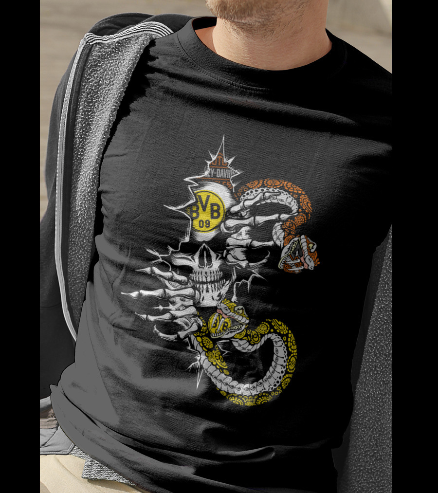 Bvb 09 Skull With Snake And Harley Davidson T-Shirt