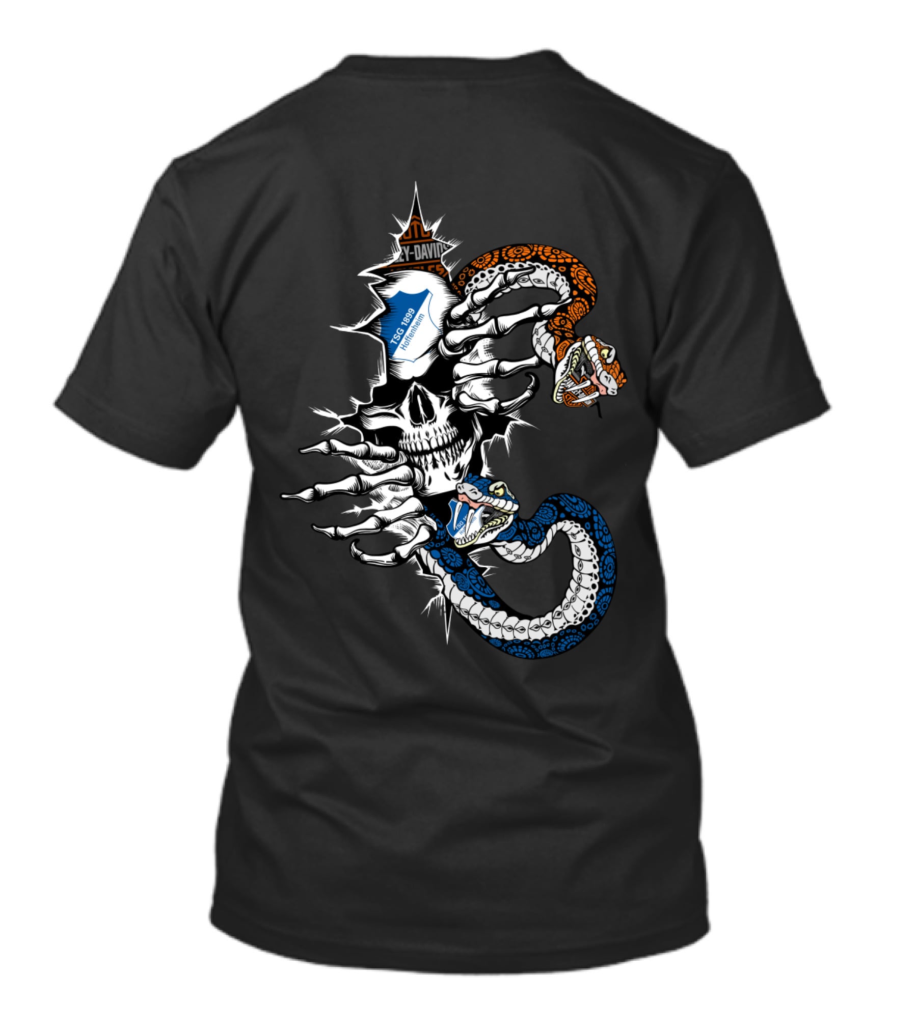 Tsg1899H Skull With Blue And Orange Snakes T-Shirt