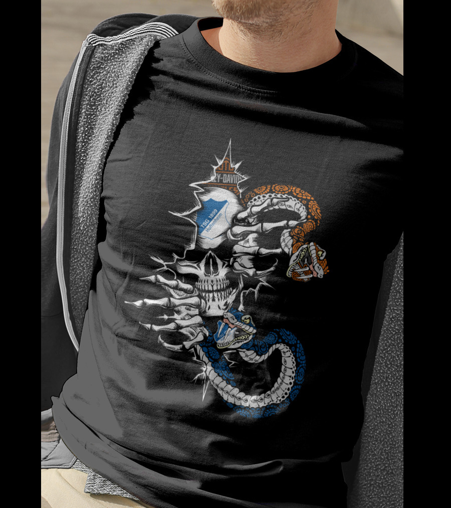 Tsg1899H Skull With Blue And Orange Snakes T-Shirt