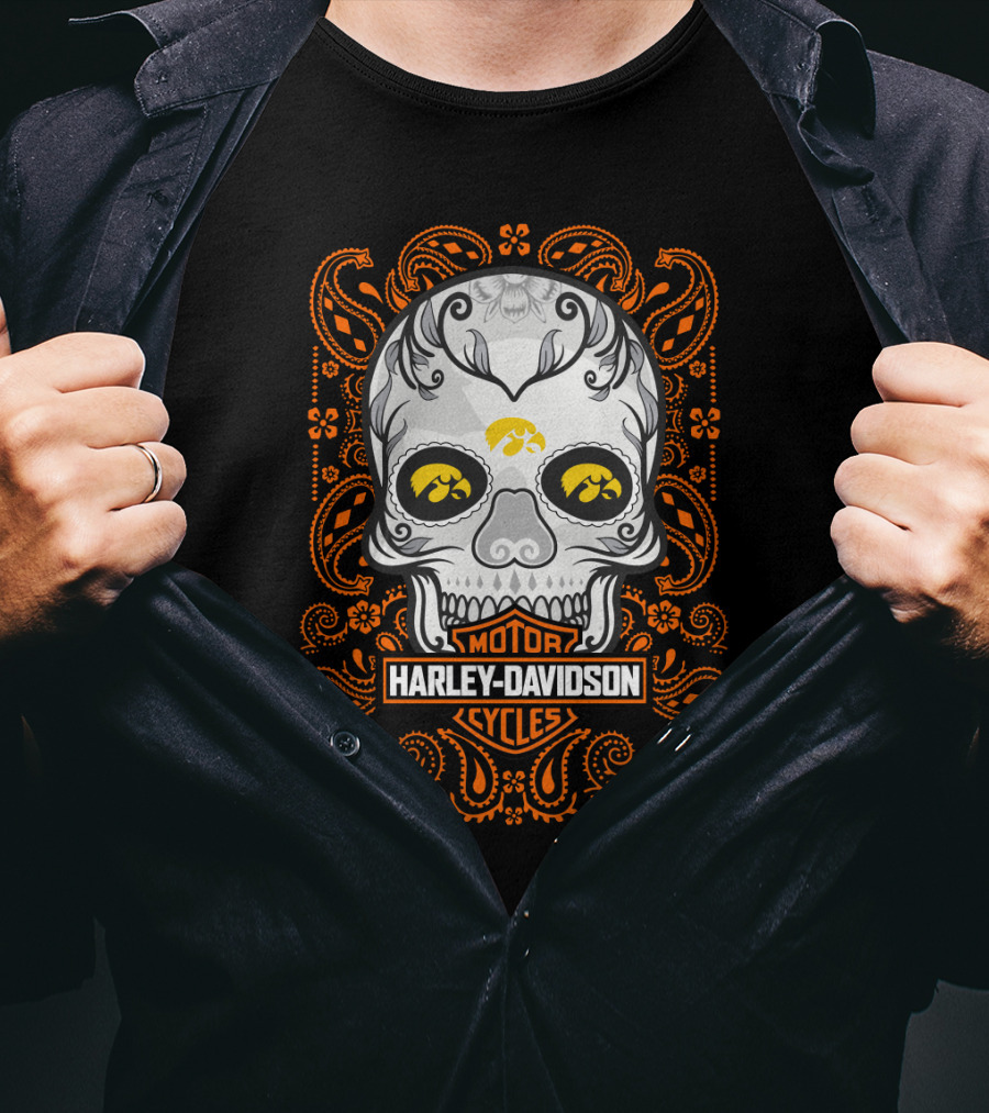 Harley Davidson Motor Cycles Iowa Hawkeyes Skull T-Shirt