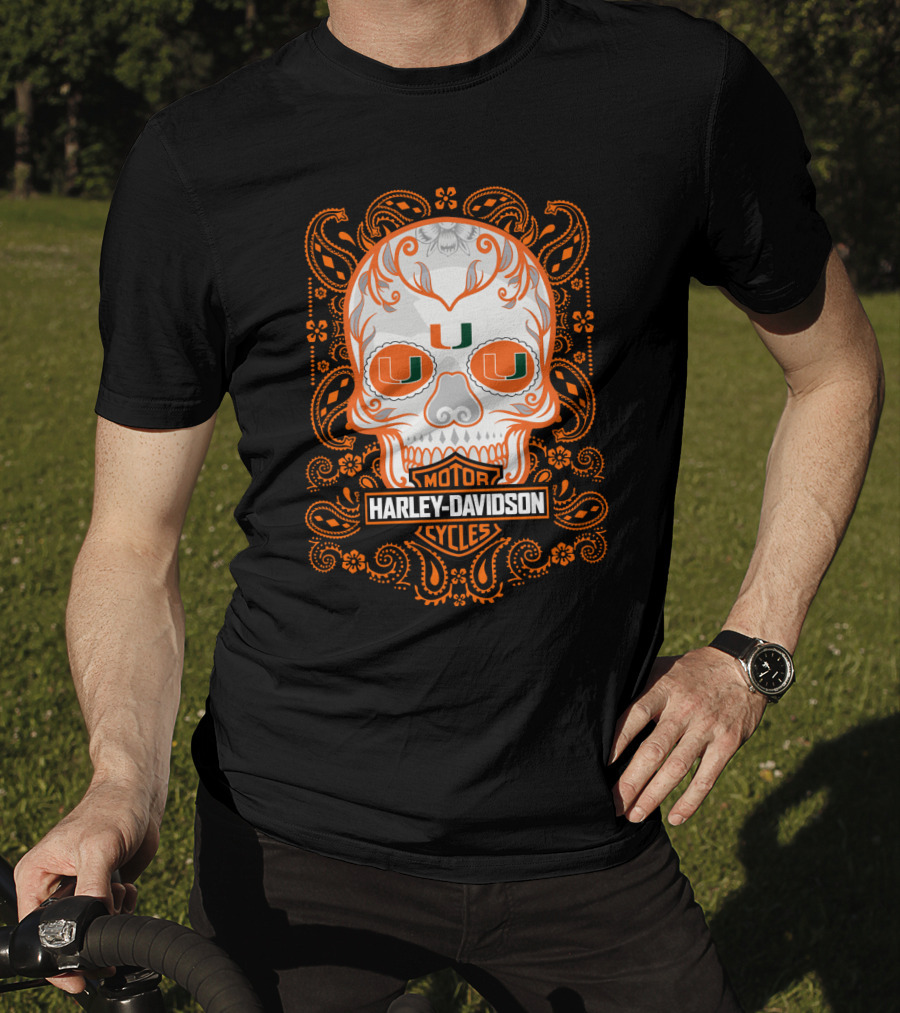 Harley Davidson Motor Cycles Miami Hurricanes U Skull T-Shirt