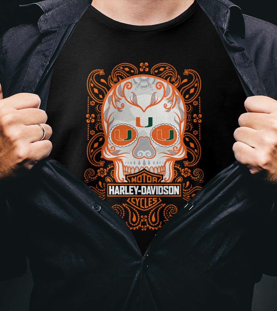 Harley Davidson Motor Cycles Miami Hurricanes U Skull T-Shirt