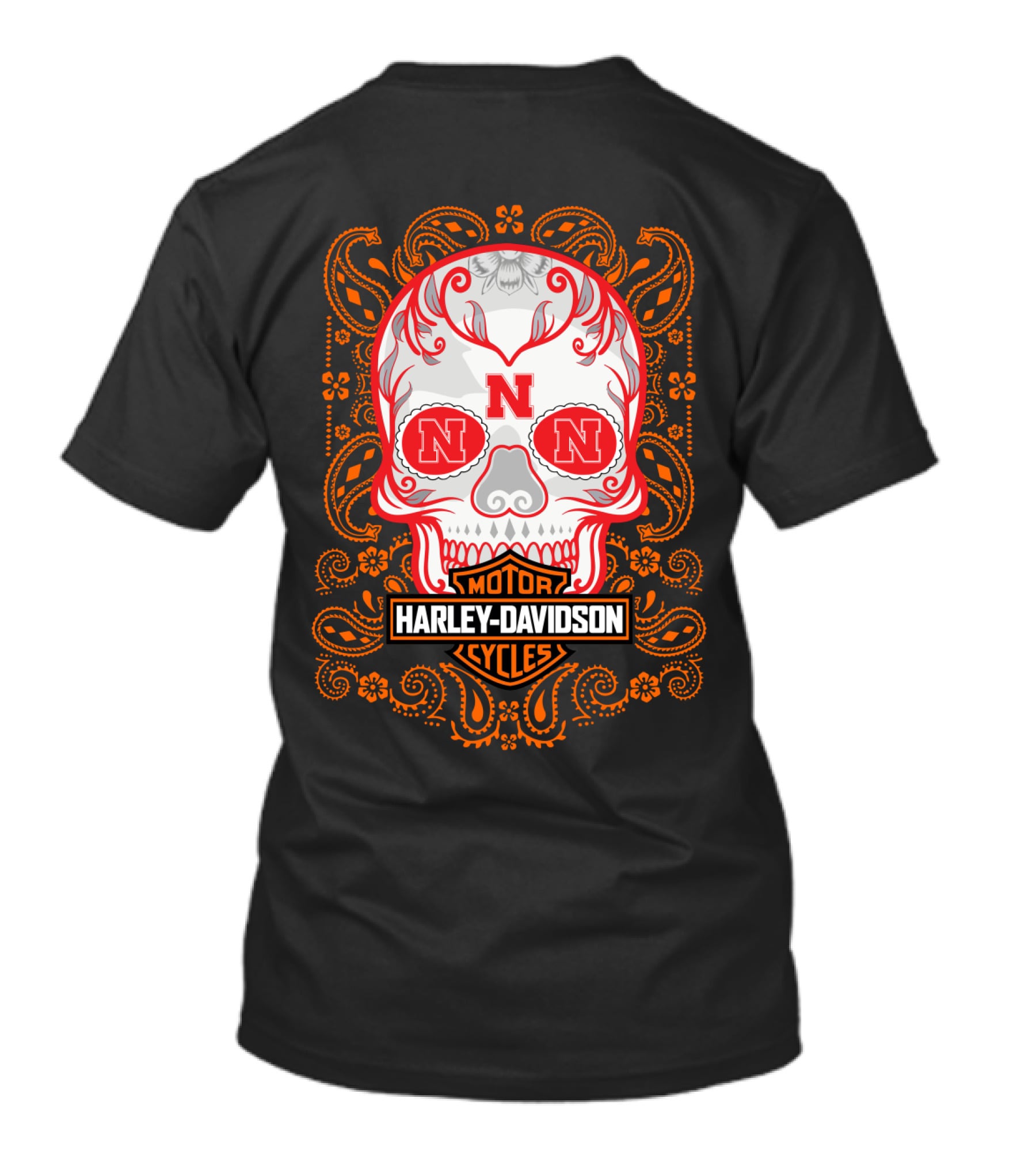 Harley Davidson Motorcycles Nebraska Ncaa Skull T-Shirt